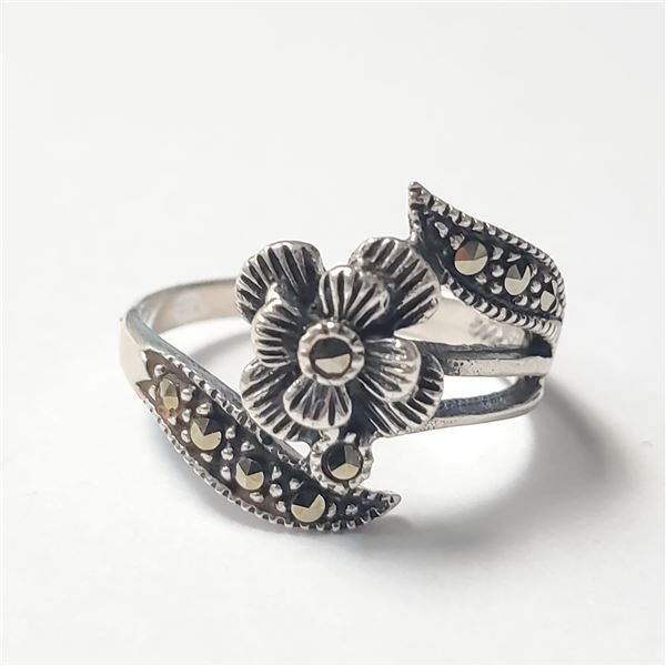 BZ957-34 SILVER MARCASITE RING