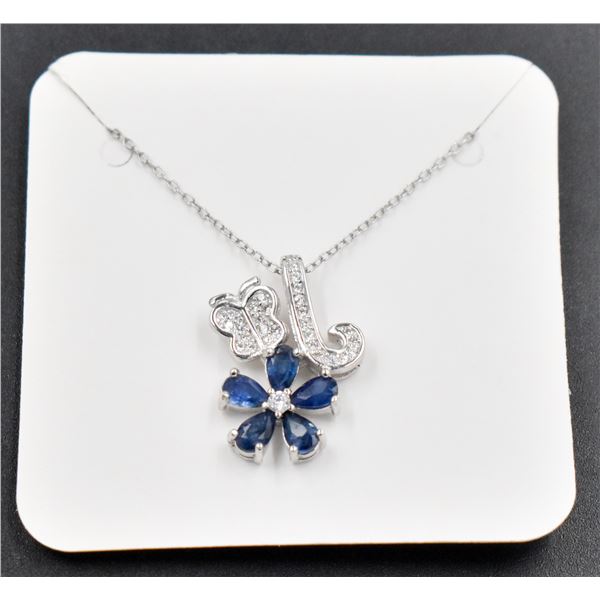 #70- NATURAL BLUE SAPPHIRE 3X5 & CZ PENDANT