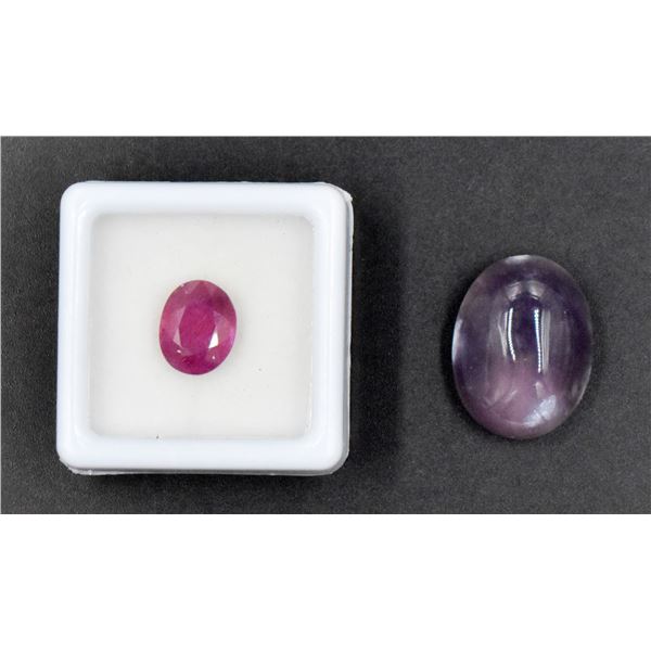 #5-NATURAL RED RUBY 3.55CT,PURPLE CHANCEDONY 18.67