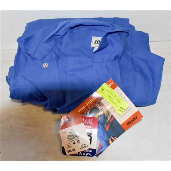 NEW MENS SIZE 44RG BLUE UNLINED COVERALLS