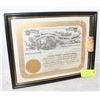 Image 1 : FRAMED GOLD MINE SHARE W/ VIAL OF GOLD FLAKES