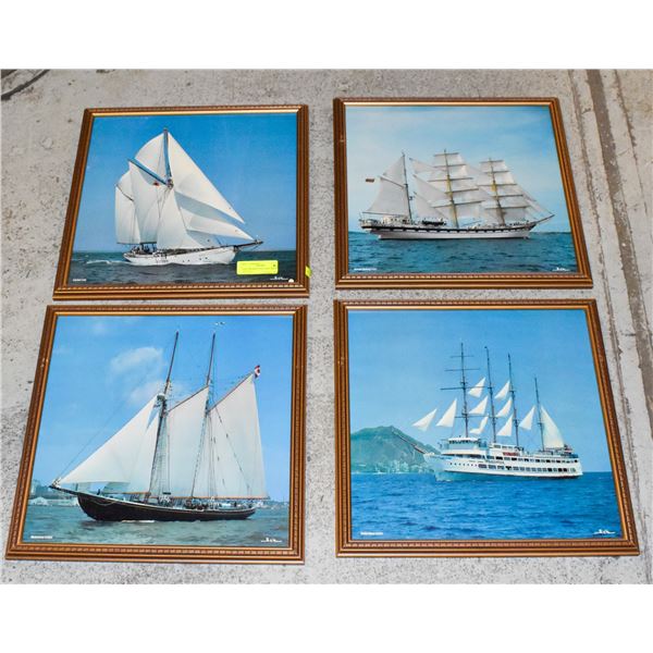 VTG. FRAMED "TALL SHIP" PRINTS- SET OF 4