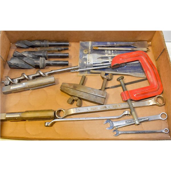 FLAT W/ ASSORTED DRILL BITS & CLAMPS