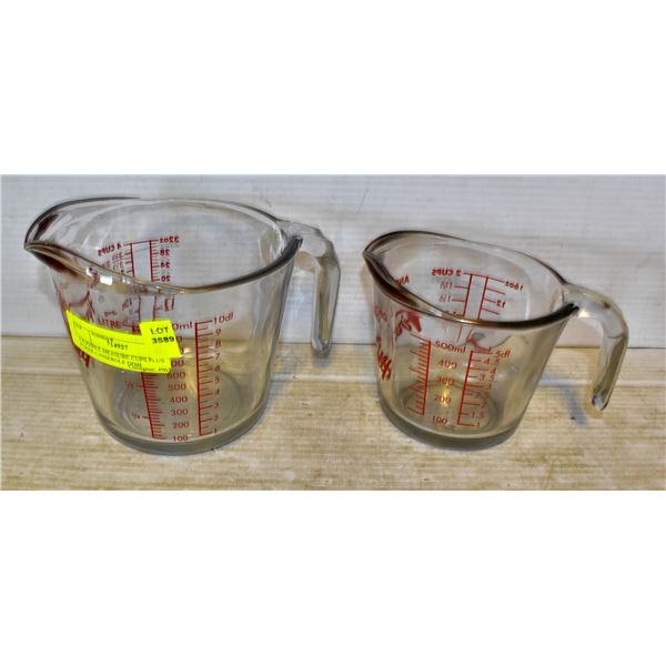 2 X PYREX MEASURE CUPS PLUS PYREX CASSEROLE DISH