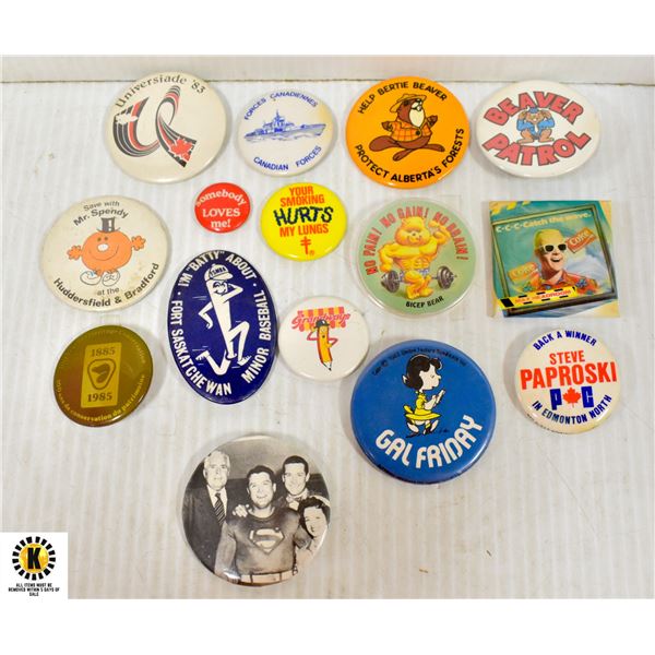 VINTAGE PINBACK COLLECTION: MOSTLY 1950S-1980S