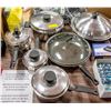 LARGE SET OF STAINLESS POTS AND PANS