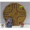 WOODEN GAME BOARD WITH DOMINOES + MARBLES