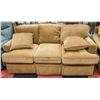Image 1 : 3 SEATER BROWN FABRIC COUCH 74" LONG WITH 2 ACCENT