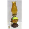 Image 1 : VINTAGE AMBER GLASS HURRICANE LAMP WITH HANDLE