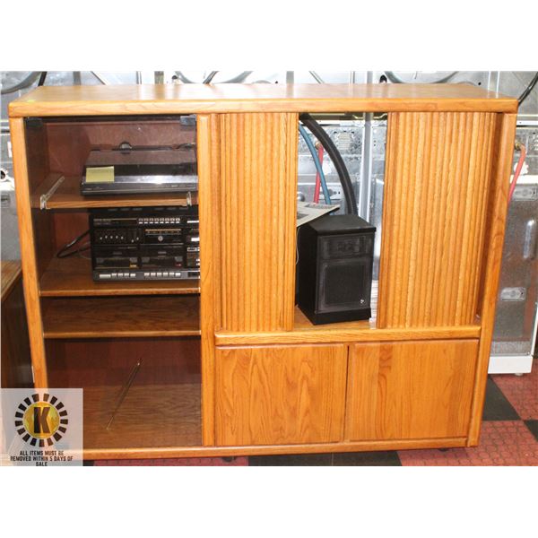 OAK TV STAND W/STEREO APPROX H-45  W-16.5  L-54 