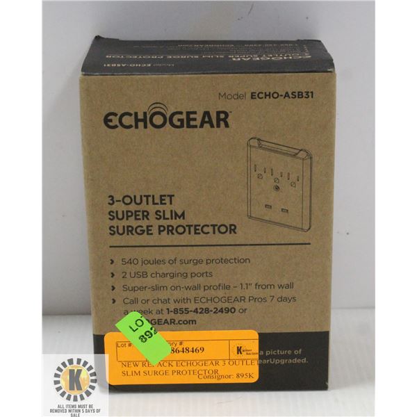 NEW REPACK ECHOGEAR 3 OUTLET SLIM SURGE PROTECTOR