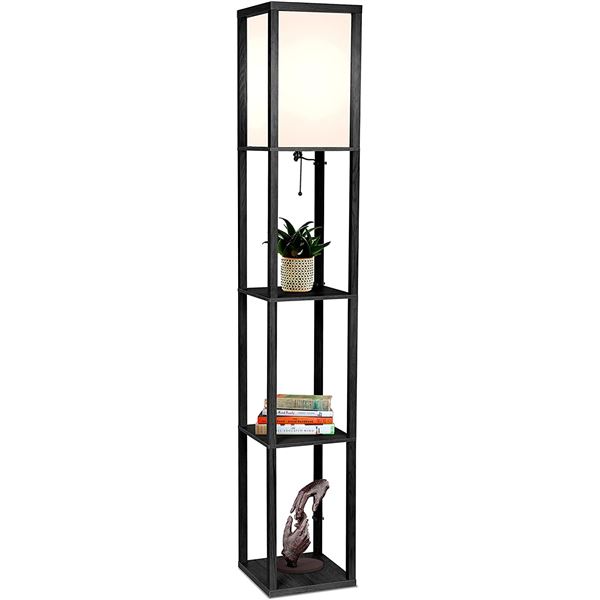 NEW PINE WOOD STANDING FLOOR LAMP WITH SHELVES