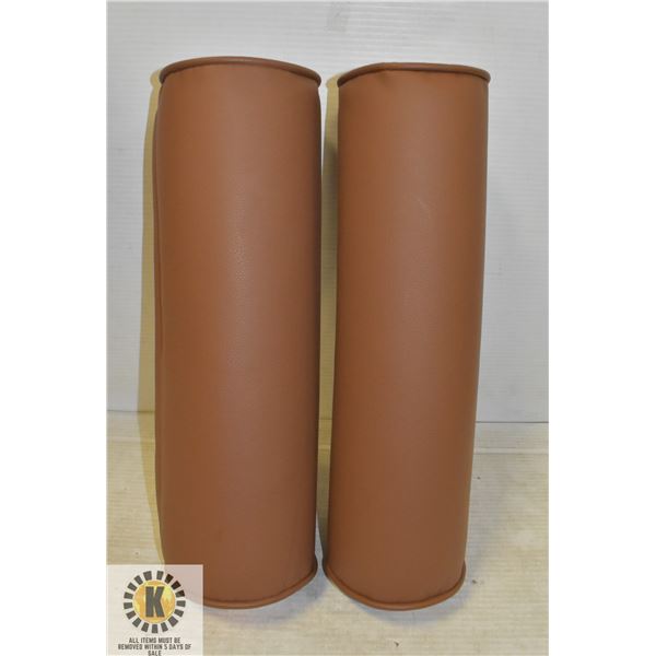 SET OF 2 NEW LEATHERETTE LIGHT BROWN BOLSTER