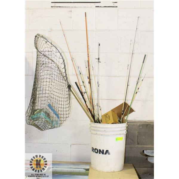 FISHING RODS, LINE, NET, AND FLOATS