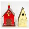 Image 1 : 2 BIRD HOUSES &BARN BOARD CAST IRON BIRD YARD ART