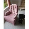 Image 1 : Upholstered Swivel Rocking Chair (Palliser Crescendo - Color "Blush") and Wooden Side Table