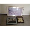 Image 1 : Topps Quartz Wall Clock, Bird Picture by S. Cheng, and Framed Picture of Wine Glass
