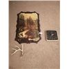 Image 1 : Lacquered Wooden Forest Artwork w/ Exactor Quartz Wall Clock and Deer Antler