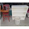 Image 1 : Medalta Pottery Jug, Vintage High Chair, and Book Shelf