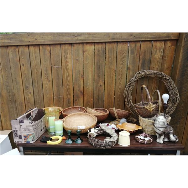 Assorted Baskets, Bowls, and Other Home Decor