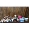Image 1 : 4 x Badminton Racquets, Figure Skates (Size 9), Balls, Croquet Set, and an Assortment of Buttons