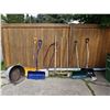 Image 1 : 4 x Snow Shovels and 2 x Rakes, Metal Saw, Push Broom, and Metal Tub
