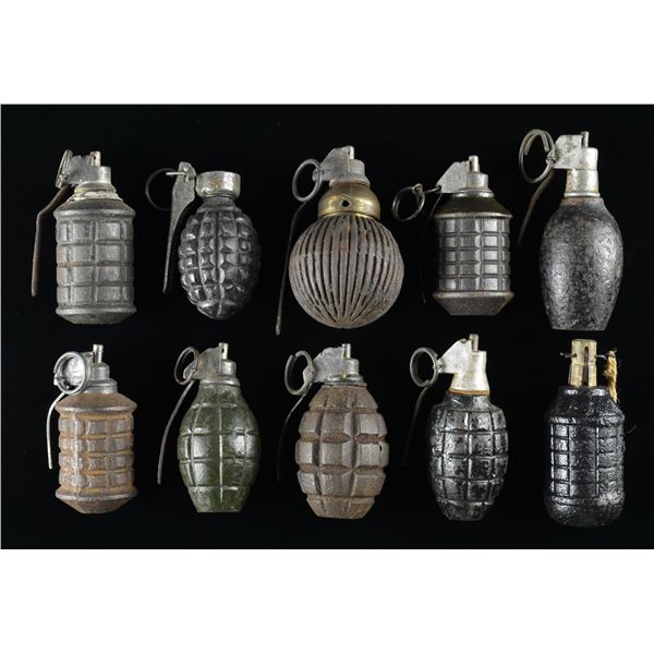 10 INERT FOREIGN CAST IRON GRENADES.