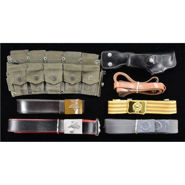 VARIOUS BELTS & MILITARIA.