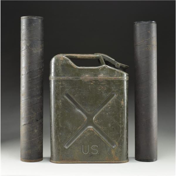 US JERRY CAN & 2 ARTILLERY SHELL CONTAINERS.