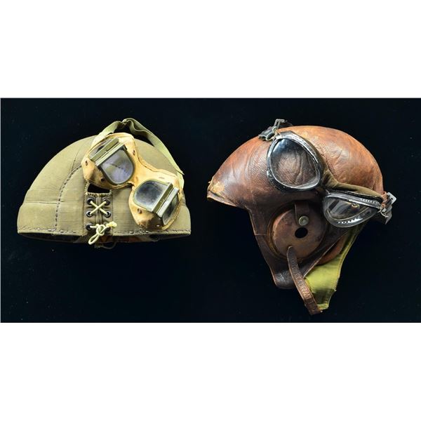 2 WWII JAPANESE STYLE FLIGHT & TANK HELMETS.