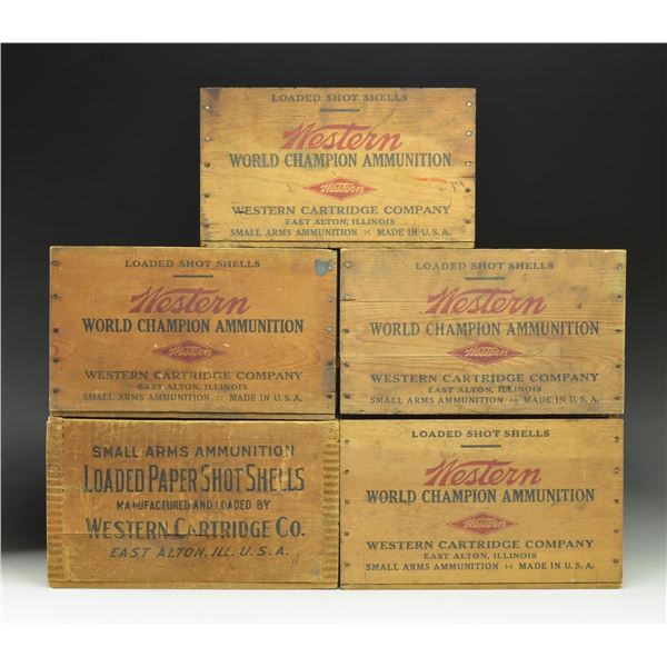 5 WESTERN SUPER X WOODEN CRATES FOR AMMO.
