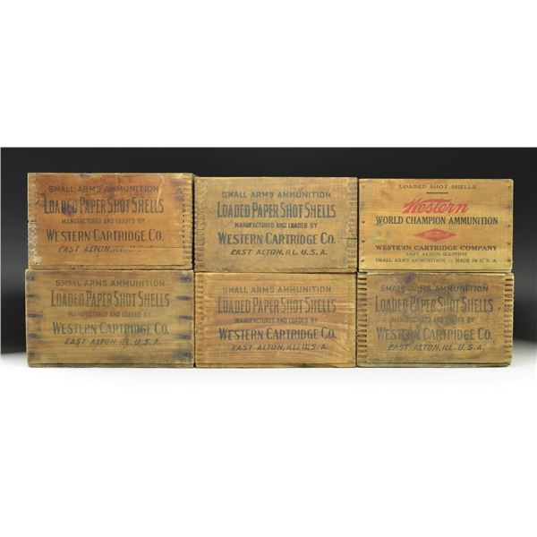 6 WESTERN WOODEN CRATES FOR AMMO.