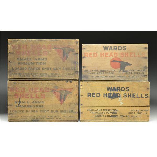 4 MONTGOMERY WARD WOODEN CRATES FOR AMMO.