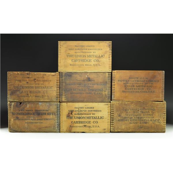 7 UMC WOODEN CRATES FOR AMMO.