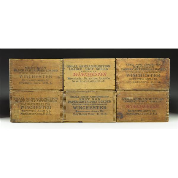 6 WINCHESTER WOODEN CRATES FOR AMMO.