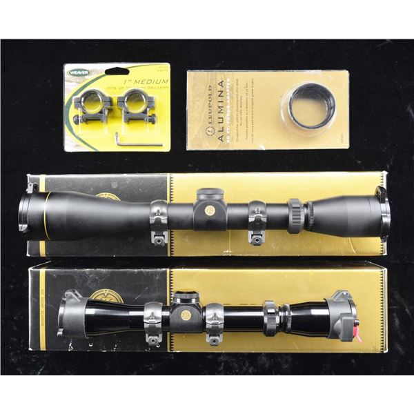 2 LEUPOLD VX-1 SCOPES WITH ACCESSORIES.