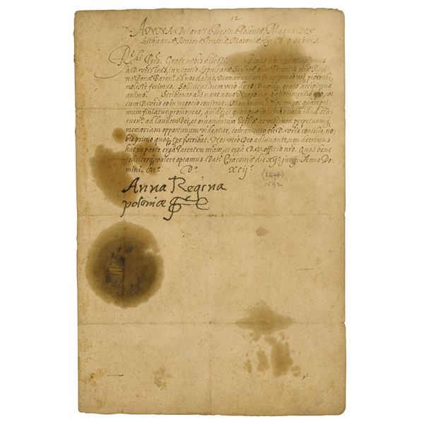 Anne of Austria, Queen of Poland Letter Signed