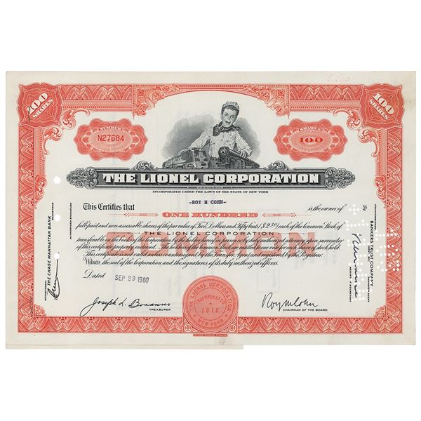 Roy Cohn Signed Stock Certificate
