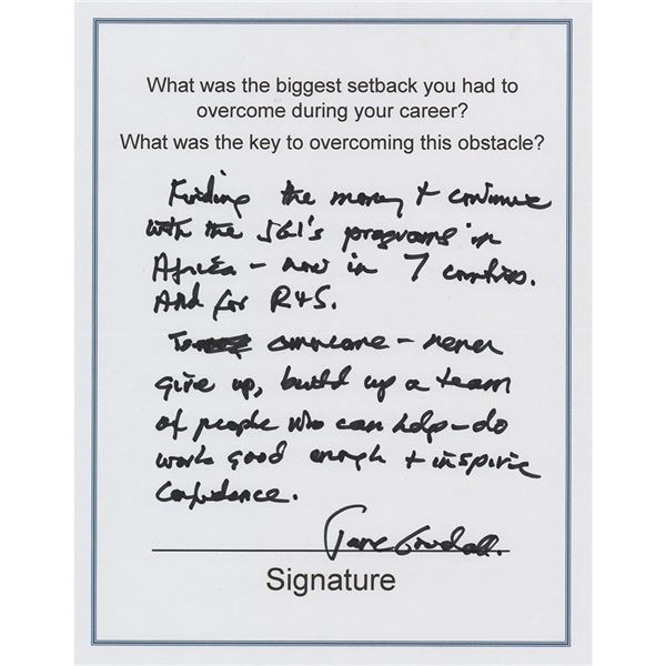 Jane Goodall Signed Handwritten Statement