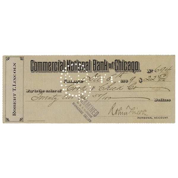 Robert Todd Lincoln Signed Check