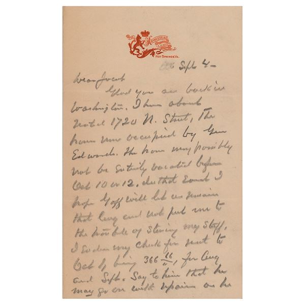 Horace Harmon Lurton Autograph Letter Signed