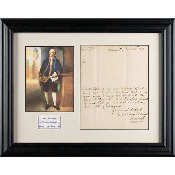 John Montagu, Earl of Sandwich Autograph Letter Signed