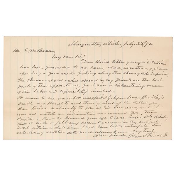 George Shiras, Jr. Autograph Letter Signed