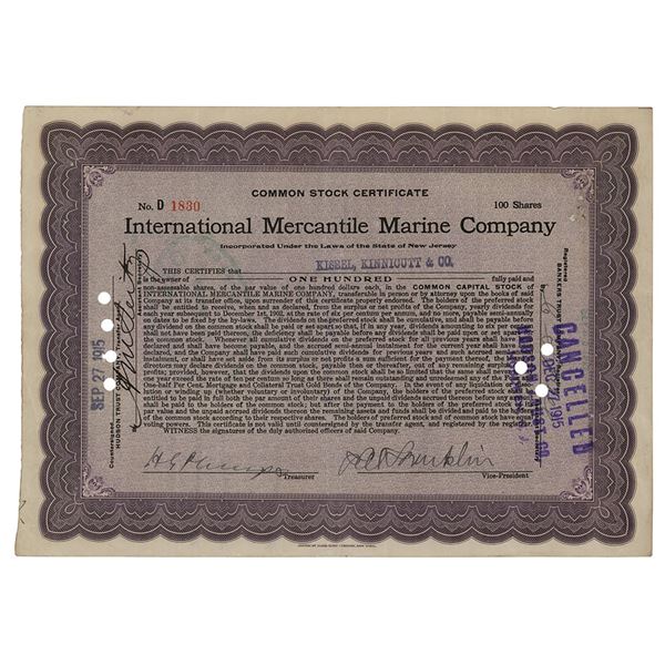 Titanic: Philip Albright Small Franklin Signed Stock Certificate