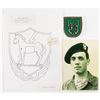 Image 1 : Roger M. Pezzelle Signed Photograph and 10th Special Forces Group Badge and Prototype Drawing
