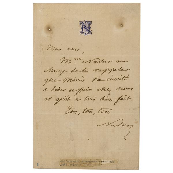 Felix Nadar Autograph Letter Signed