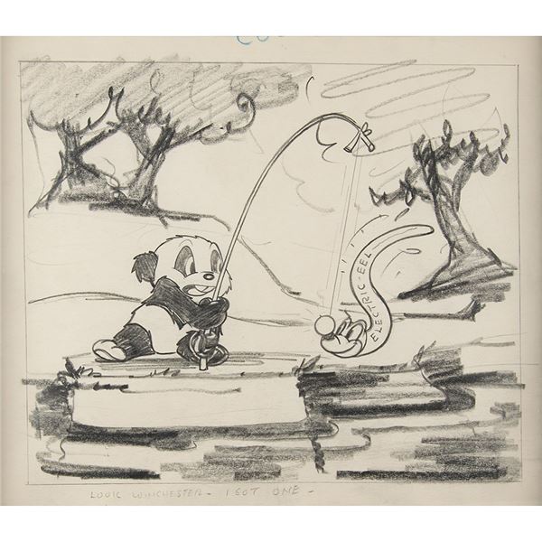 Andy Panda and Electric Eel production storyboard drawing from Andy Panda Goes Fishing