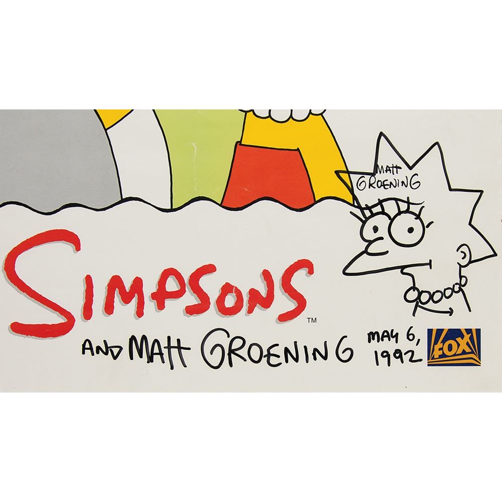 Matt Groening Signed Poster with Original Bart and Lisa Simpson Sketches