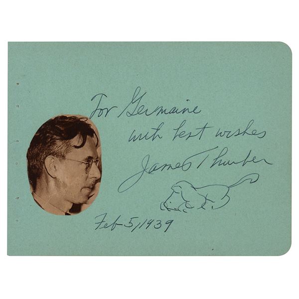 James Thurber Signed Sketch