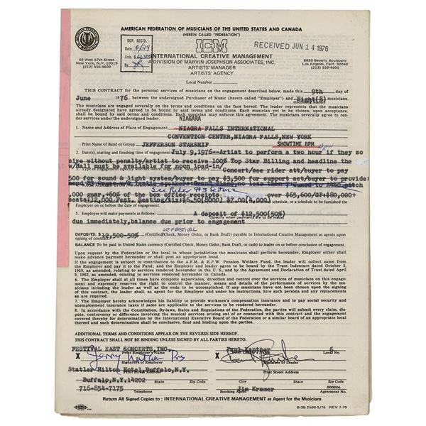 Jefferson Starship: Paul Kantner Document Signed